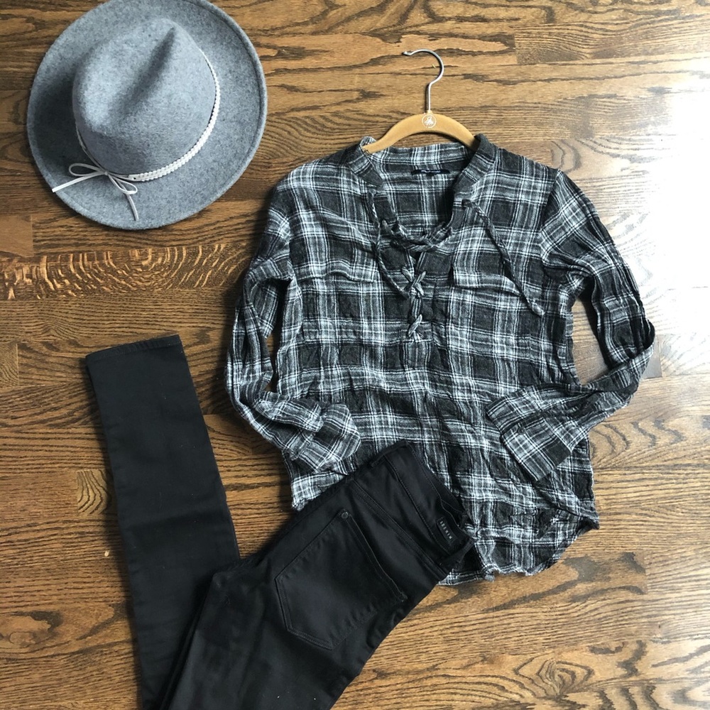Madewell Flannel Lace Up Top